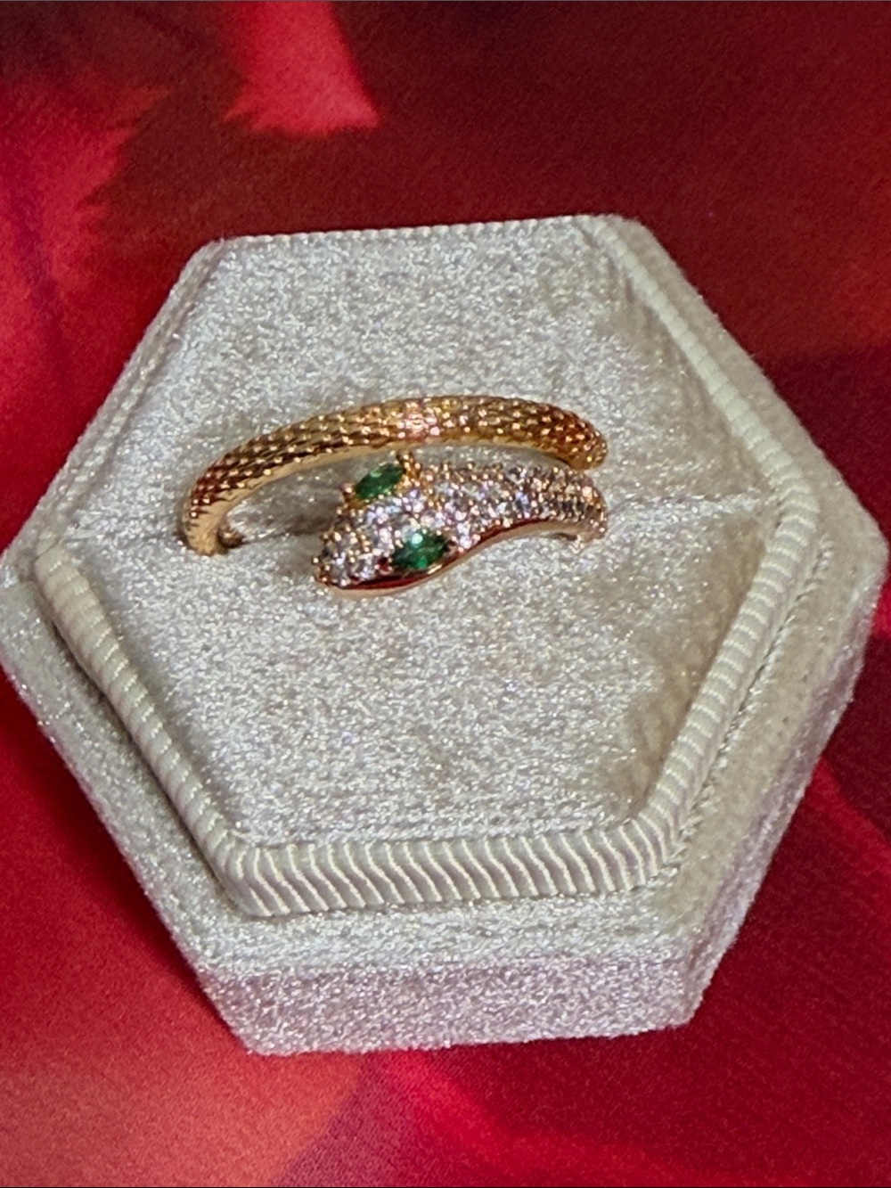 Pretty Bird 18k Rose Gold Plated Snake Wrap Ring with Green Accents-Adjustable - Picture 6 of 8